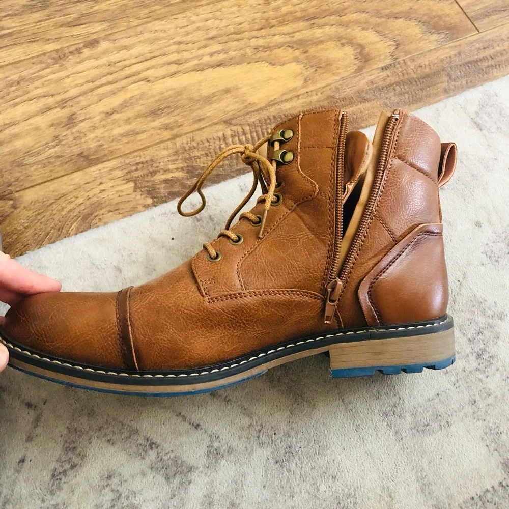 Men's Tan Lace-Up Leather Boots